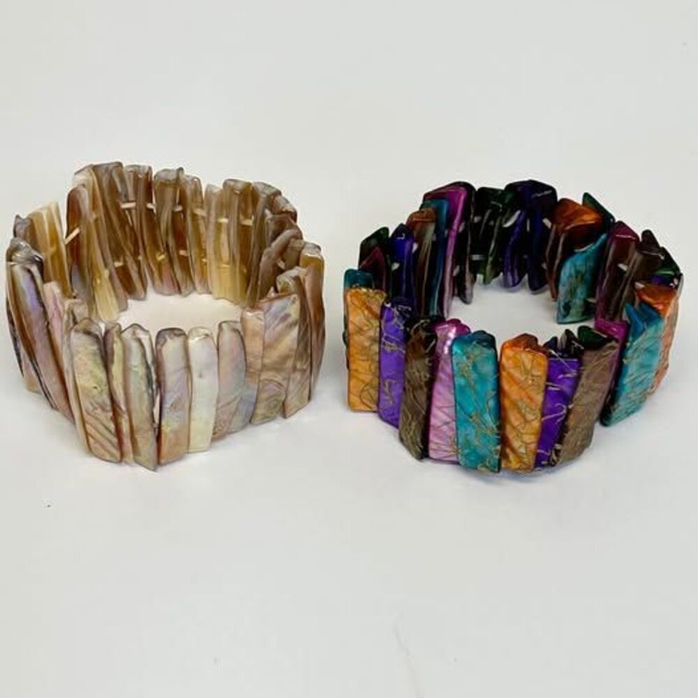 Vintage Mother of Pearl Shell stretch chunky Bracelet lot of 2 statement piece